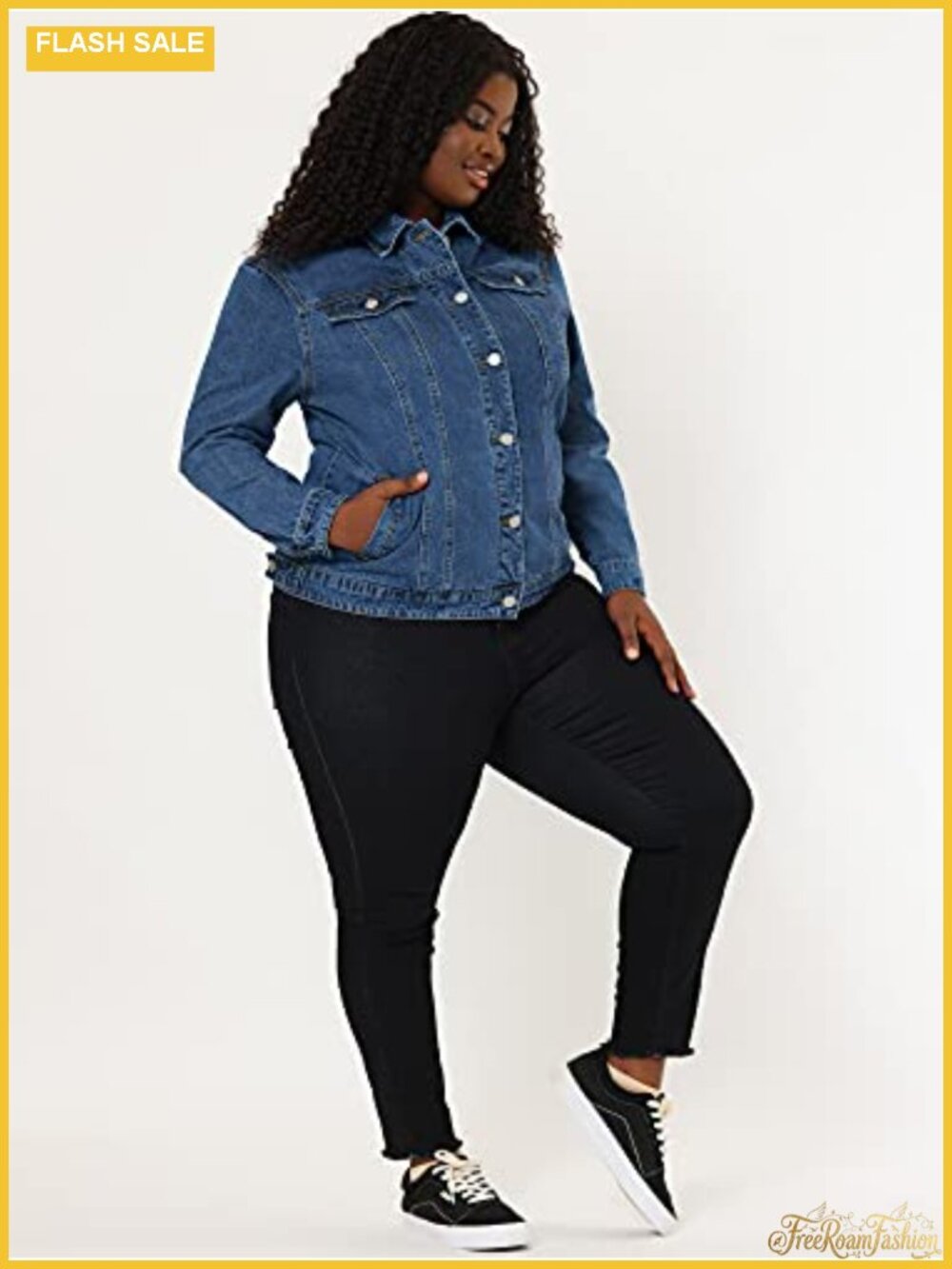 Plus Size Washed Denim Jacket Button Front Long Sleeve Cotton Blend - Picture 2 of 6